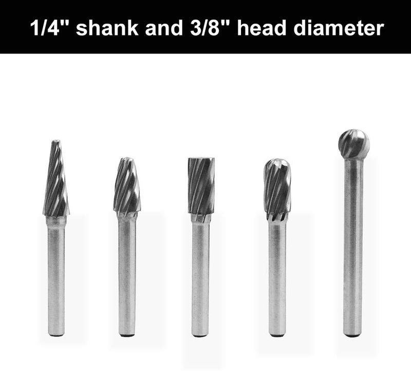 NORTOOLS 5 PCS Glaziers' diamonds 1/4" Shank Carbide Burrs Hand Tools for Aluminum Metal Carving Polishing Engraving Drilling in Plastic Box - Image 2